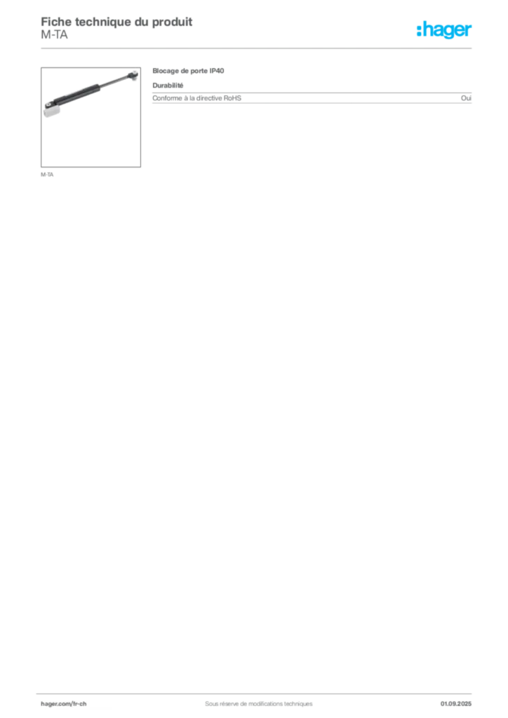 Image Hager Fiche technique du produit M-TA | Hager Suisse