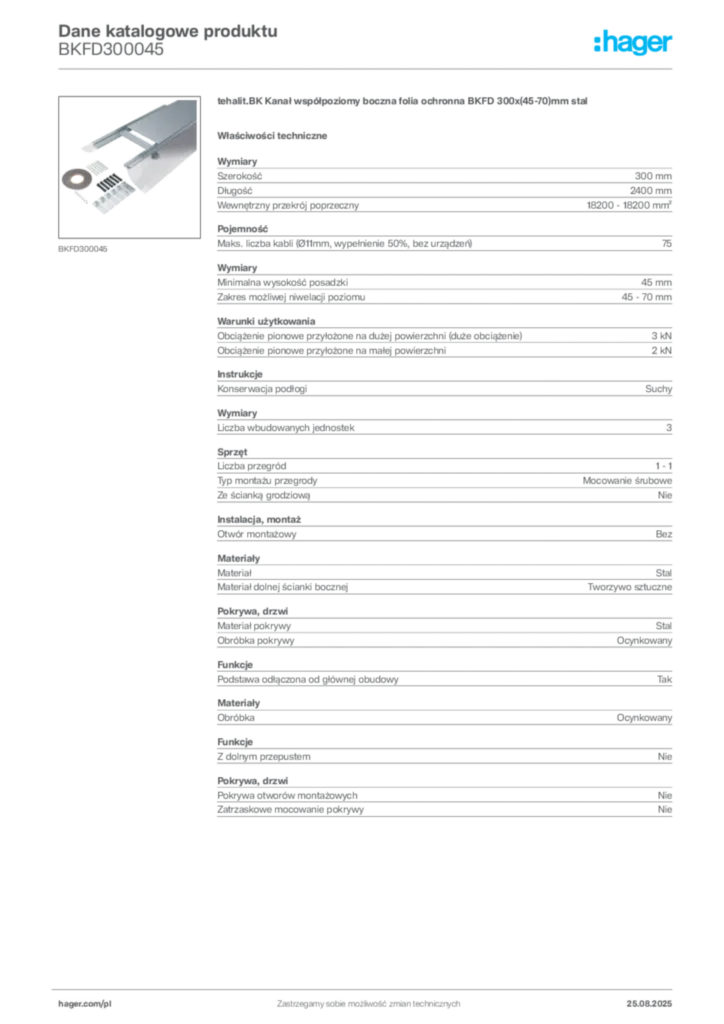 Zdjęcie Hager Dane katalogowe produktu BKFD300045 | Hager Polska