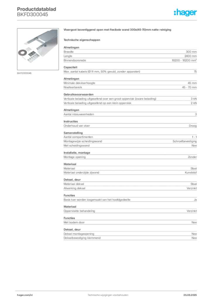 Afbeelding Hager Productdatablad BKFD300045 | Hager Nederland