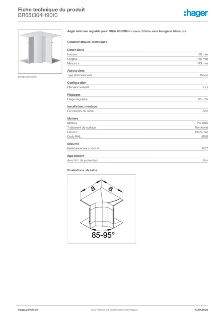 Image Hager Fiche technique du produit BR651304H9010 | Hager Suisse