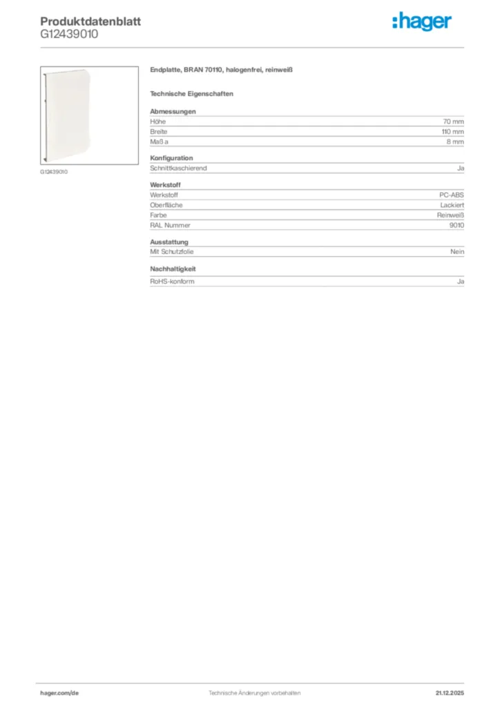 Bild Hager Produktdatenblatt G12439010 | Hager Deutschland