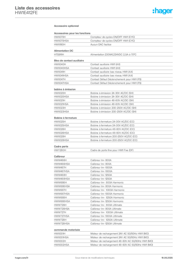 Image Hager Fiche technique du produit HW1E412FE | Hager France