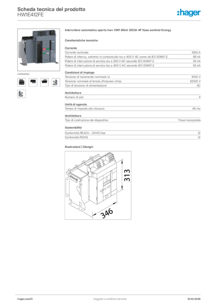 Immagine Hager Scheda tecnica del prodotto HW1E412FE | Hager Italia