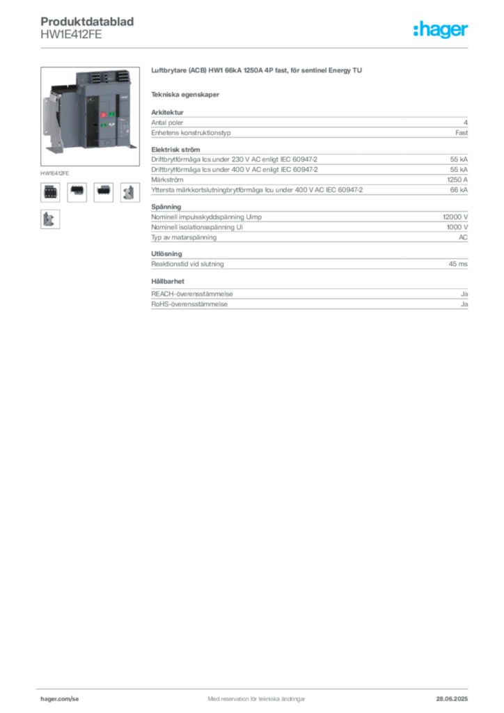 Bild Hager Produktdatablad HW1E412FE | Hager Sverige