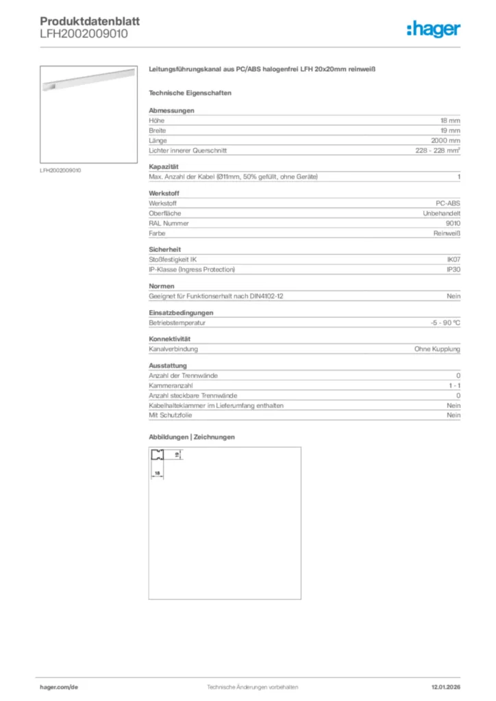 Bild Hager Produktdatenblatt LFH2002009010 | Hager Deutschland