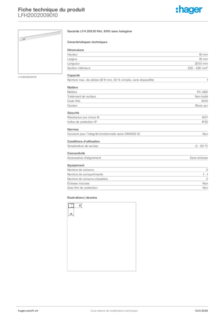 Image Hager Fiche technique du produit LFH2002009010 | Hager Suisse