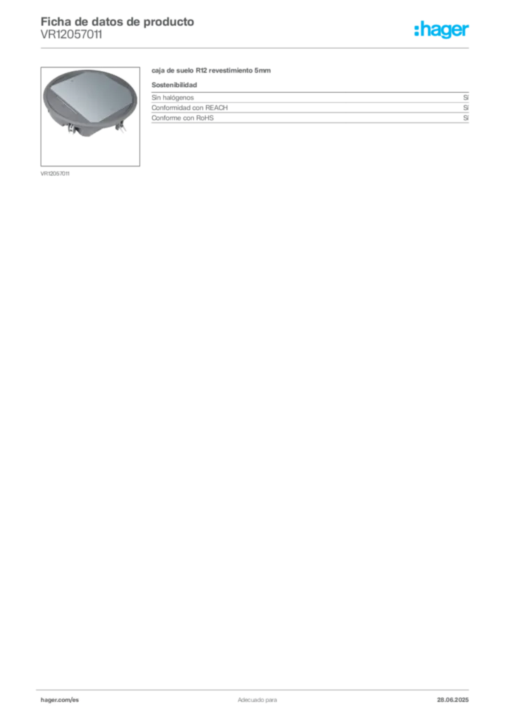 Imagen Hager Ficha de datos de producto VR12057011 | Hager España