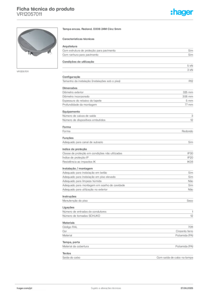 Imagem Hager Ficha técnica do produto VR12057011 | Hager Portugal