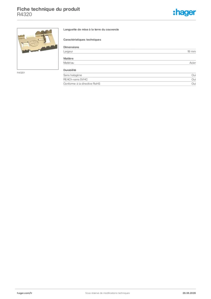 Image Hager Fiche technique du produit R4320 | Hager France