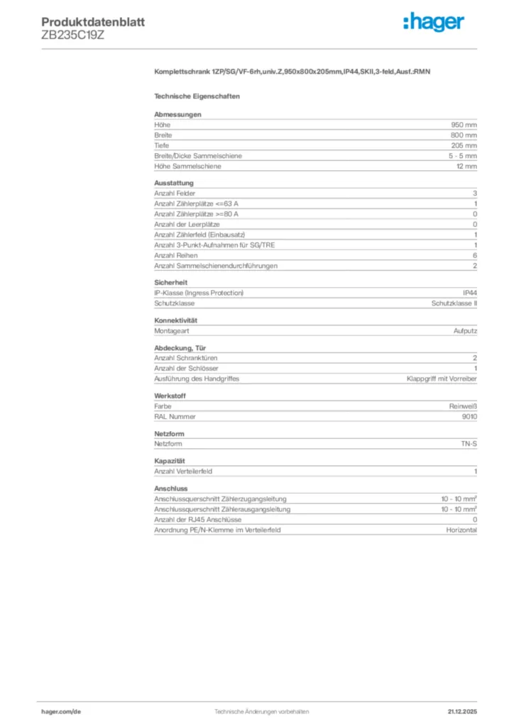 Bild Hager Produktdatenblatt ZB235C19Z | Hager Deutschland