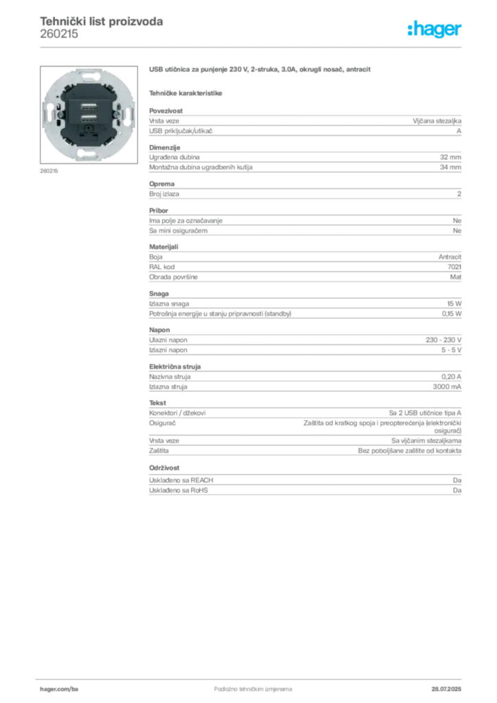 Slika Hager Product data sheet 260215  | Hager