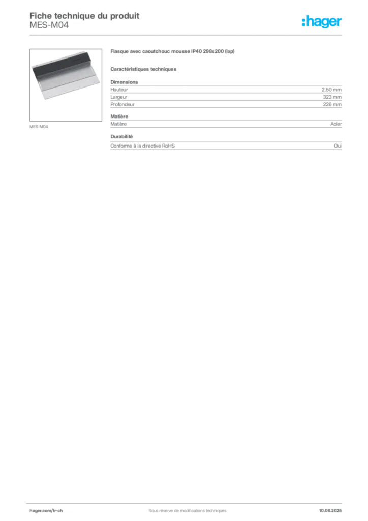 Image Hager Fiche technique du produit MES-M04 | Hager Suisse