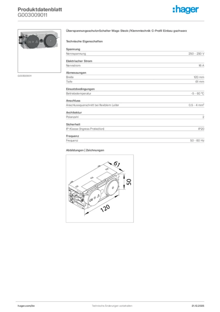 Bild Hager Produktdatenblatt G003009011 | Hager Deutschland