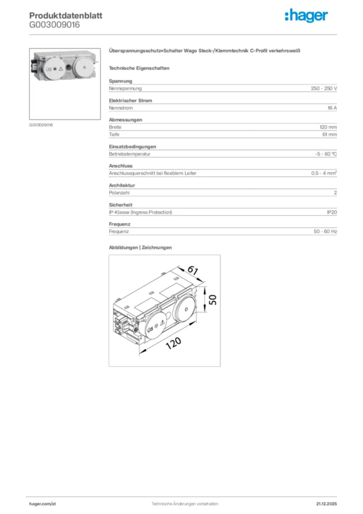 Bild Hager Produktdatenblatt G003009016 | Hager Deutschland