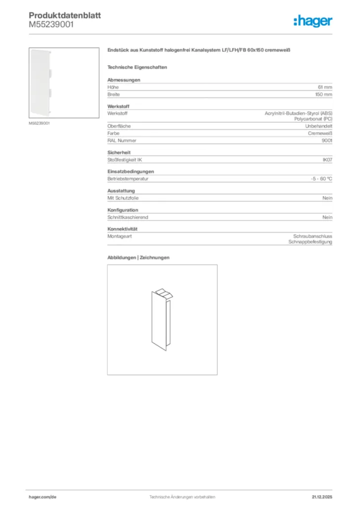 Bild Hager Produktdatenblatt M55239001 | Hager Deutschland