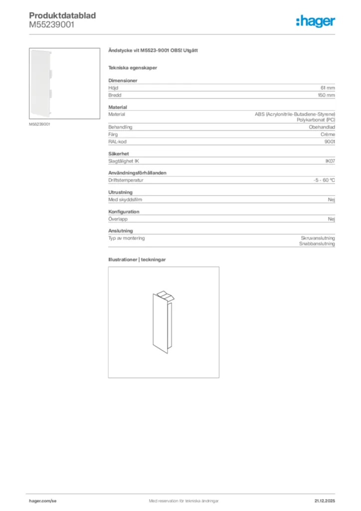 Bild Hager Produktdatablad M55239001 | Hager Sverige