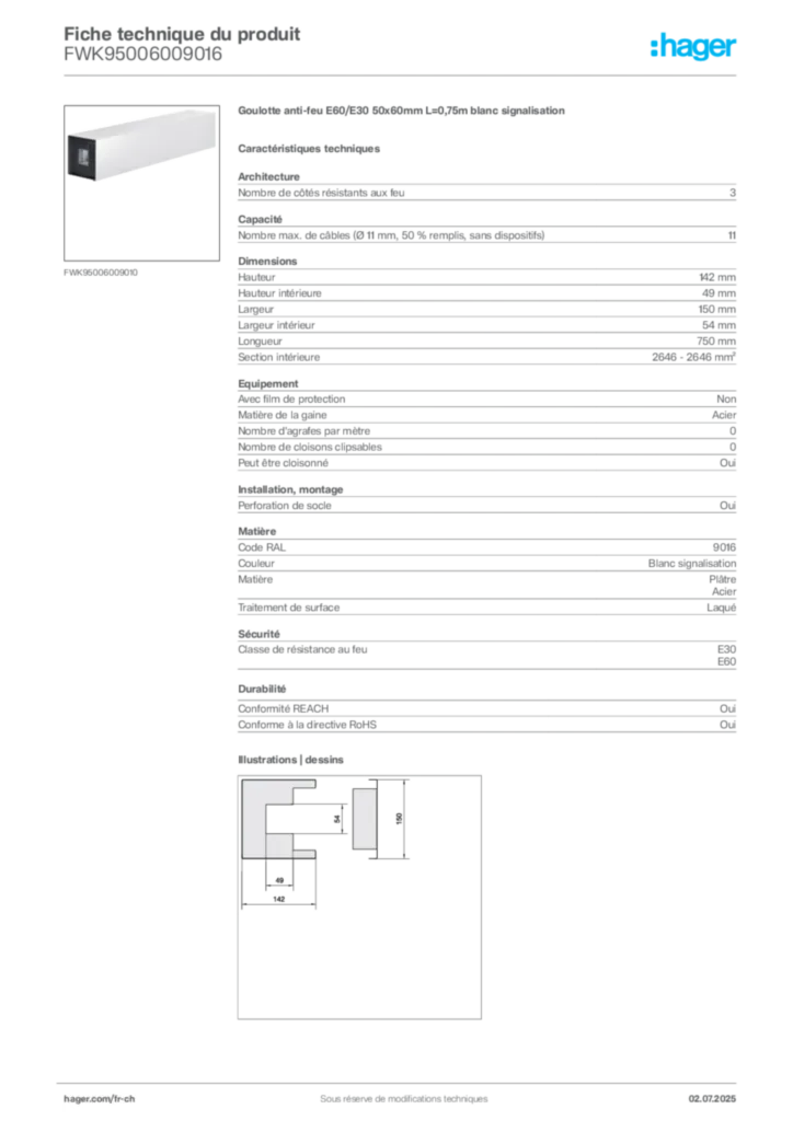 Image Hager Fiche technique du produit FWK95006009016 | Hager Suisse