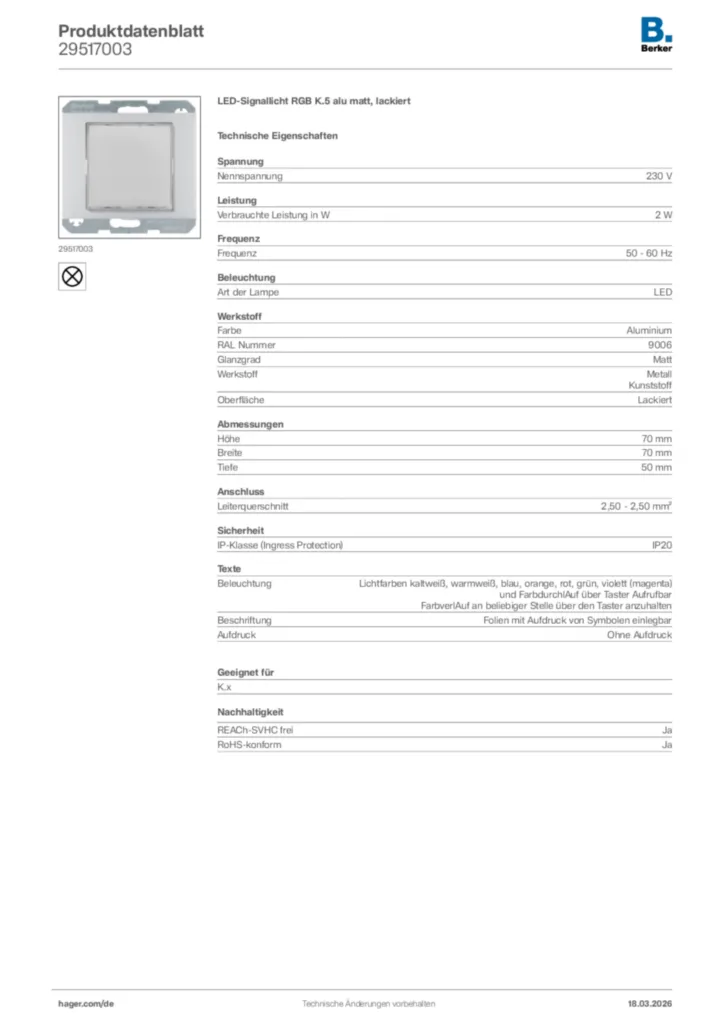 Bild Berker Produktdatenblatt 29517003 | Hager Deutschland