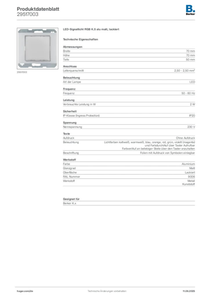 Bild Berker Produktdatenblatt 29517003 | Hager Deutschland