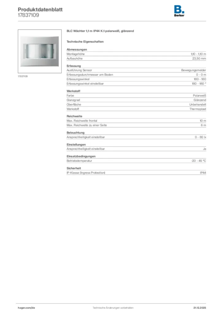 Bild Berker Produktdatenblatt 17837109 | Hager Deutschland