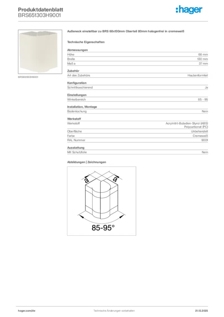Bild Hager Produktdatenblatt BRS651303H9001 | Hager Deutschland