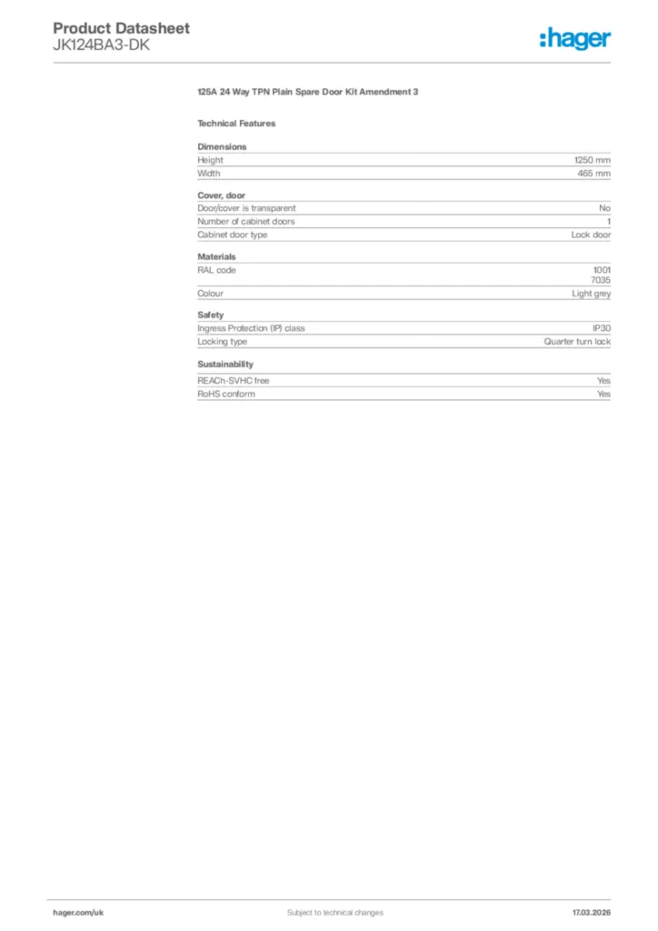 Image Hager Product data sheet JK124BA3-DK  | Hager