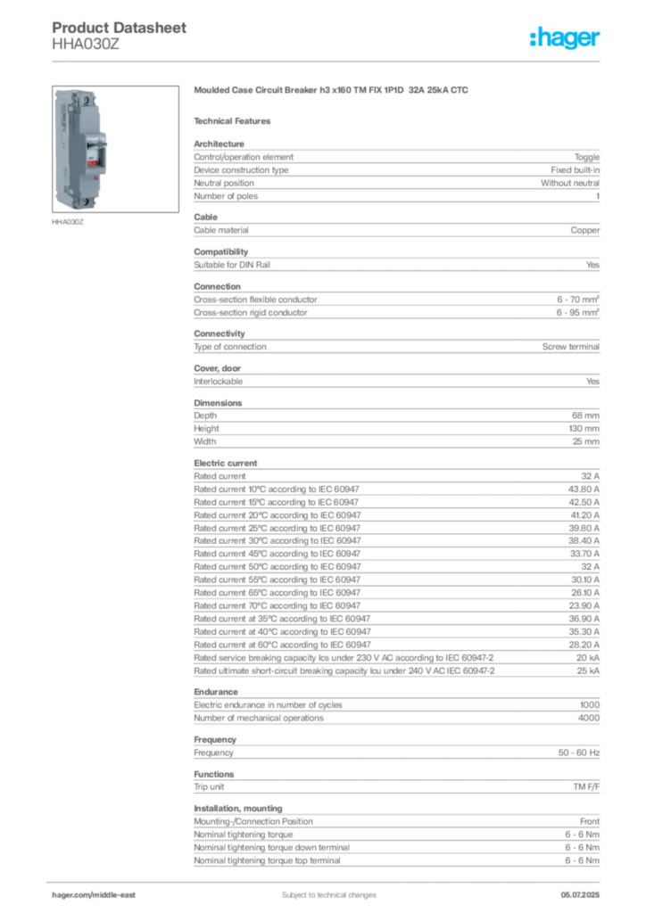 Image Hager Product data sheet HHA030Z  | Hager