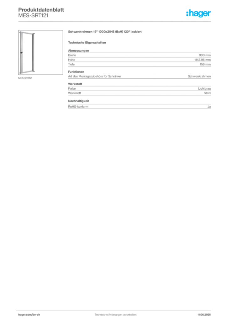 Bild Hager Produktdatenblatt MES-SRT121 | Hager Schweiz