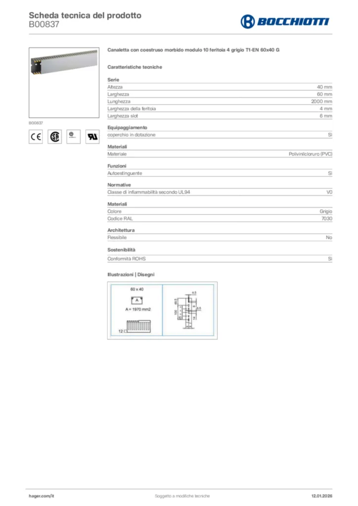 Immagine Bocchiotti Scheda tecnica del prodotto B00837 | Hager Italia