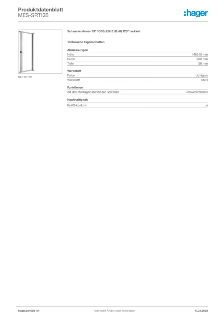 Bild Hager Produktdatenblatt MES-SRT128 | Hager Schweiz