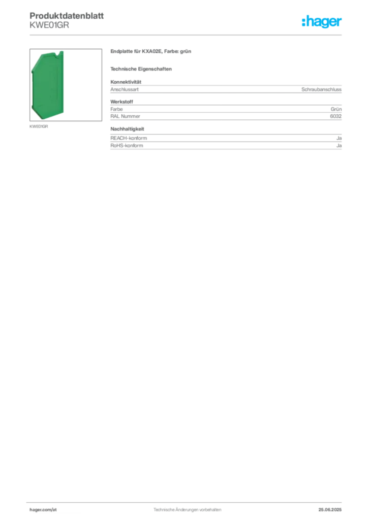 Bild Hager Produktdatenblatt KWE01GR | Hager Deutschland