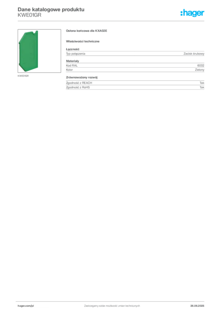 Zdjęcie Hager Dane katalogowe produktu KWE01GR | Hager Polska