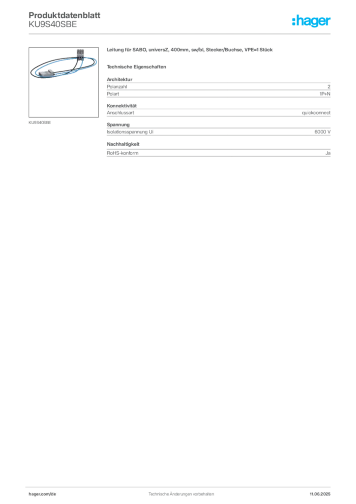 Bild Hager Produktdatenblatt KU9S40SBE | Hager Deutschland