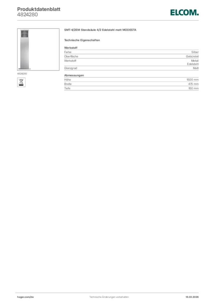 Bild Elcom Produktdatenblatt 4824280 | Hager Deutschland