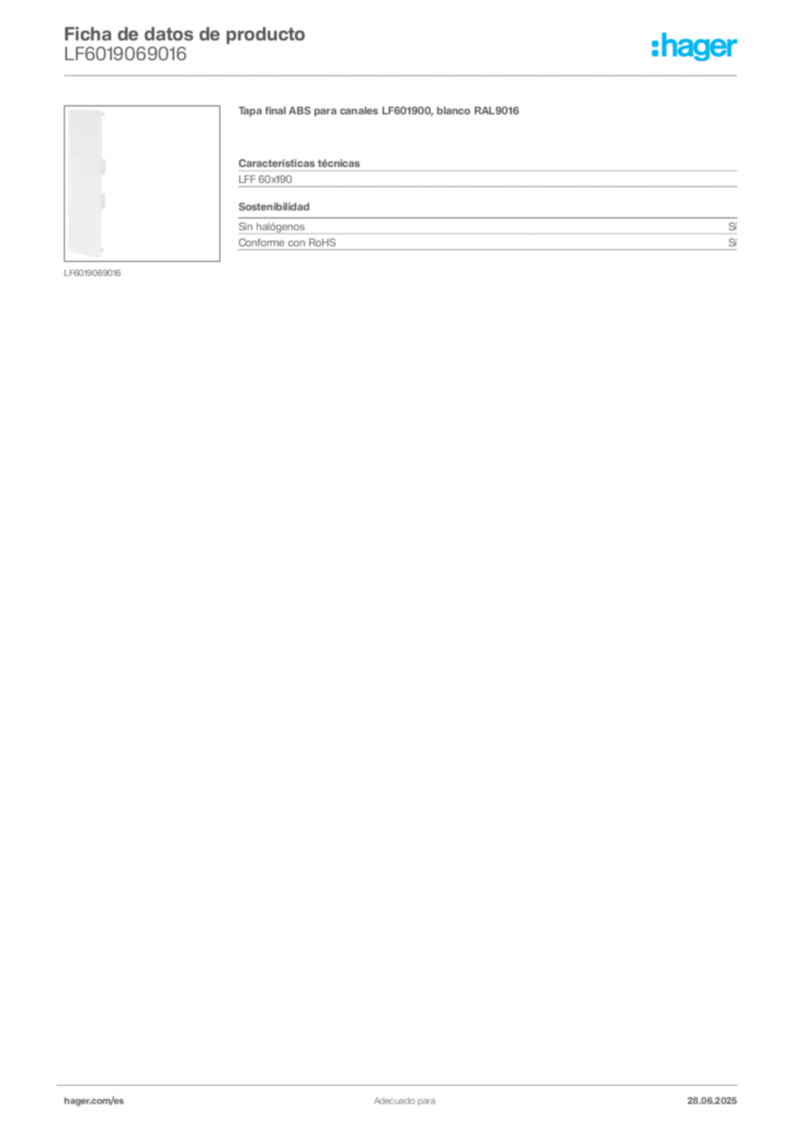 Imagen Hager Ficha de datos de producto LF6019069016 | Hager España