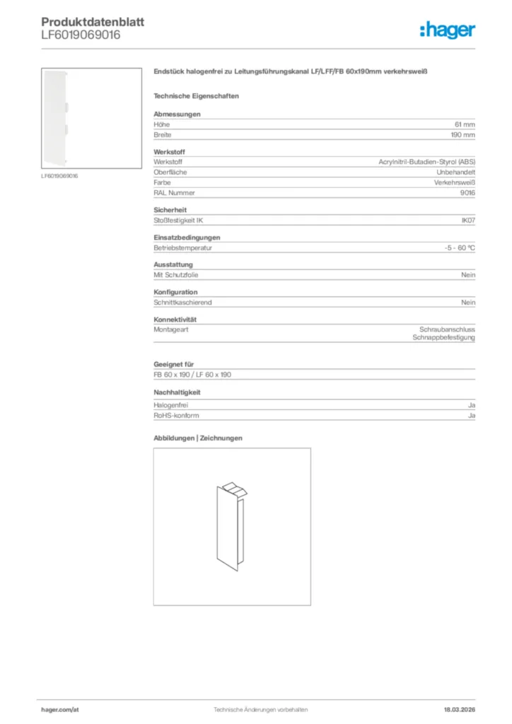 Bild Hager Produktdatenblatt LF6019069016 | Hager Deutschland