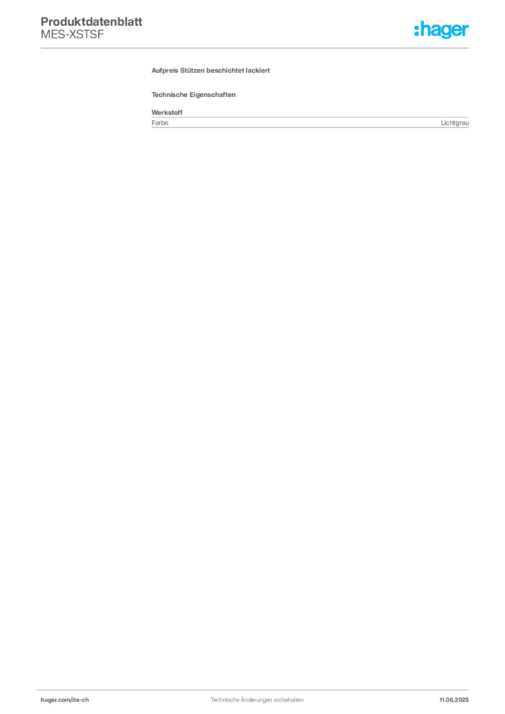 Bild Hager Produktdatenblatt MES-XSTSF | Hager Schweiz