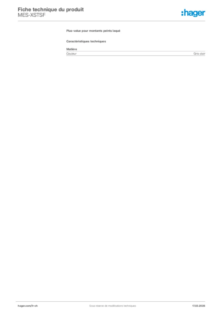 Image Hager Fiche technique du produit MES-XSTSF | Hager Suisse