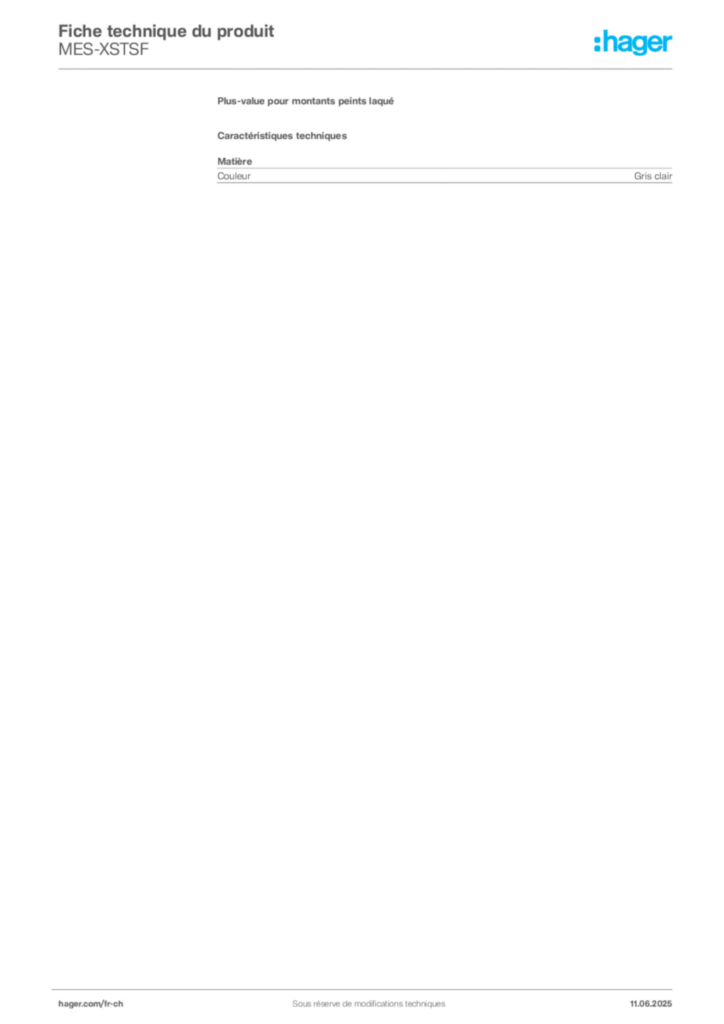 Image Hager Fiche technique du produit MES-XSTSF | Hager Suisse