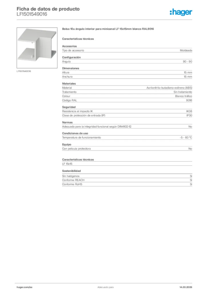 Imagen Hager Ficha de datos de producto LF1501549016 | Hager España