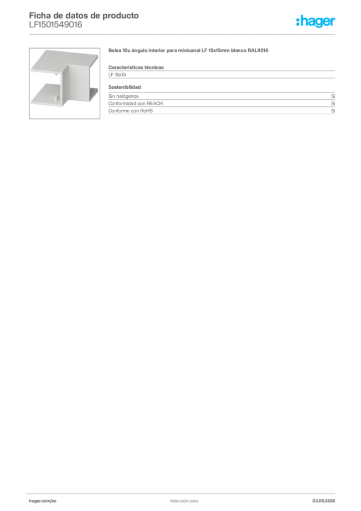 Imagen Hager Ficha de datos de producto LF1501549016 | Hager España