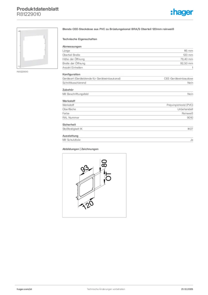 Bild Hager Produktdatenblatt R81229010 | Hager Deutschland