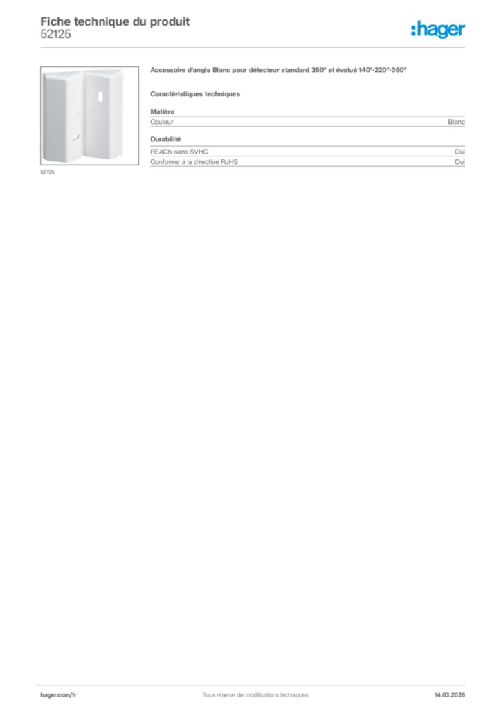 Image Hager Fiche technique du produit 52125 | Hager France