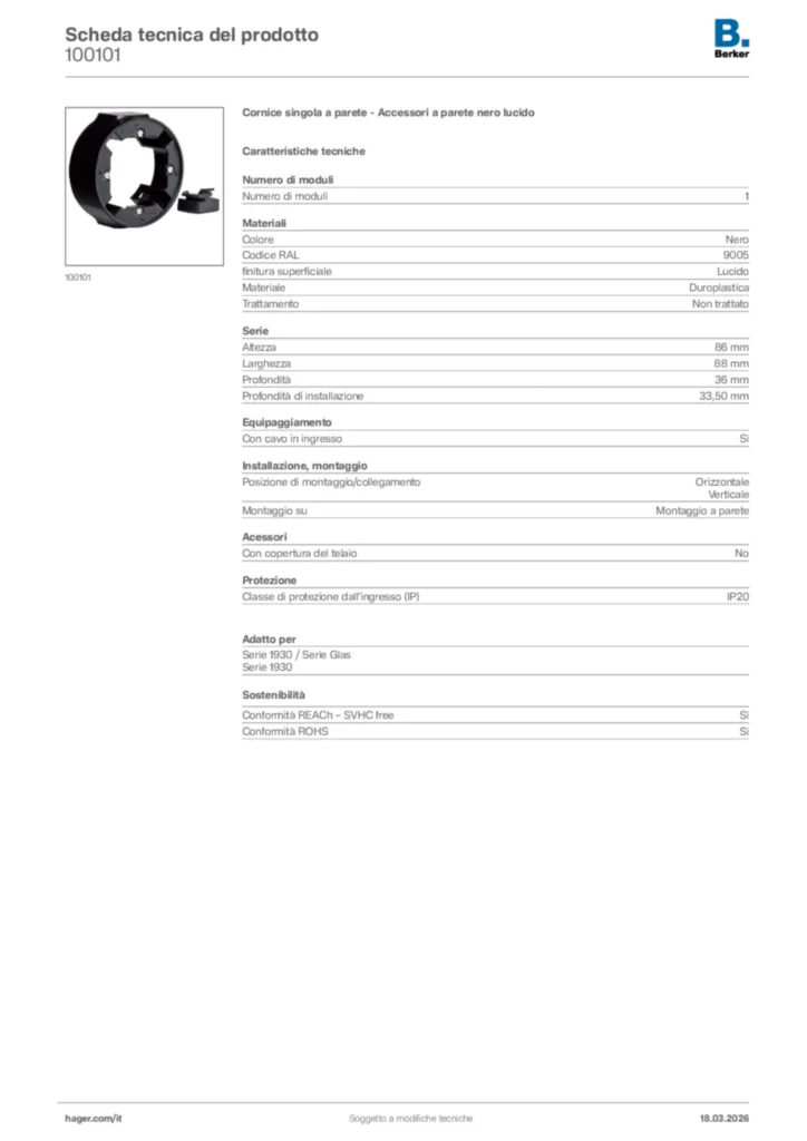 Immagine Berker Scheda tecnica del prodotto 100101 | Hager Italia