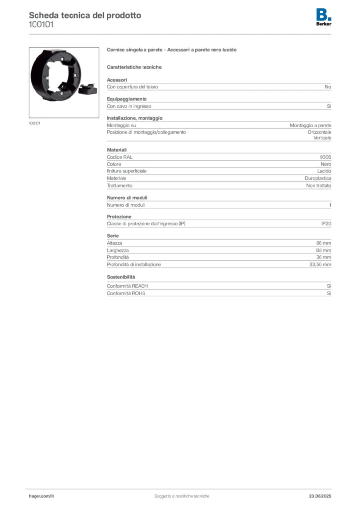 Immagine Berker Scheda tecnica del prodotto 100101 | Hager Italia