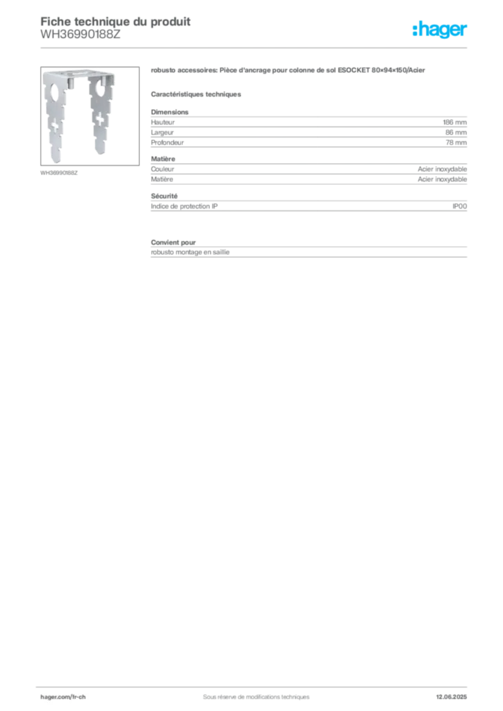 Image Hager Fiche technique du produit WH36990188Z | Hager Suisse