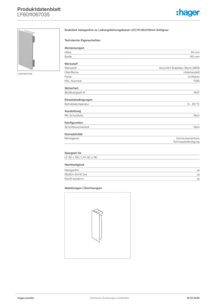 Bild Hager Produktdatenblatt LF6011067035 | Hager Deutschland