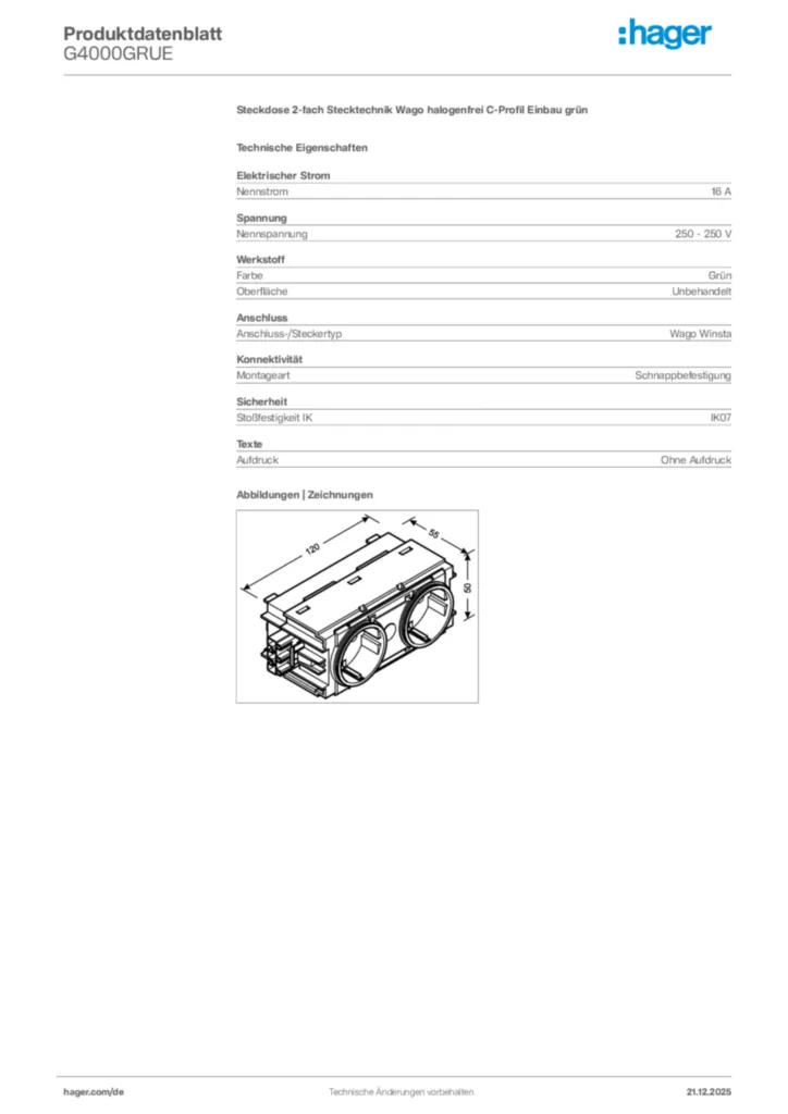 Bild Hager Produktdatenblatt G4000GRUE | Hager Deutschland