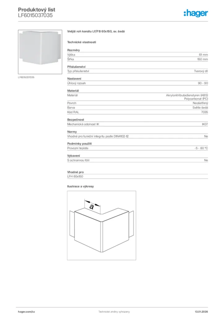 Obrázek Hager Product data sheet LF6015037035 | Hager