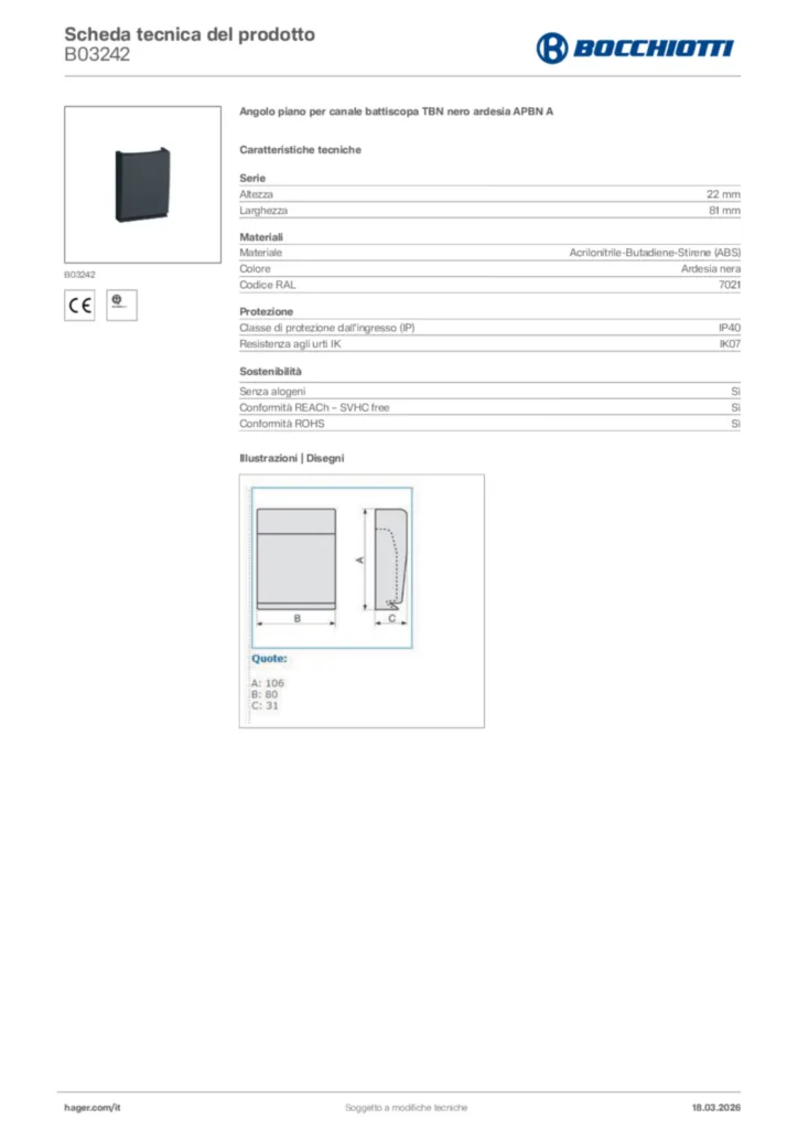 Immagine Bocchiotti Scheda tecnica del prodotto B03242 | Hager Italia